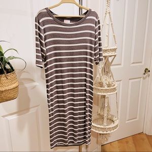 LulaRoe Julia Mocha & Cream Stripe Contour Dress